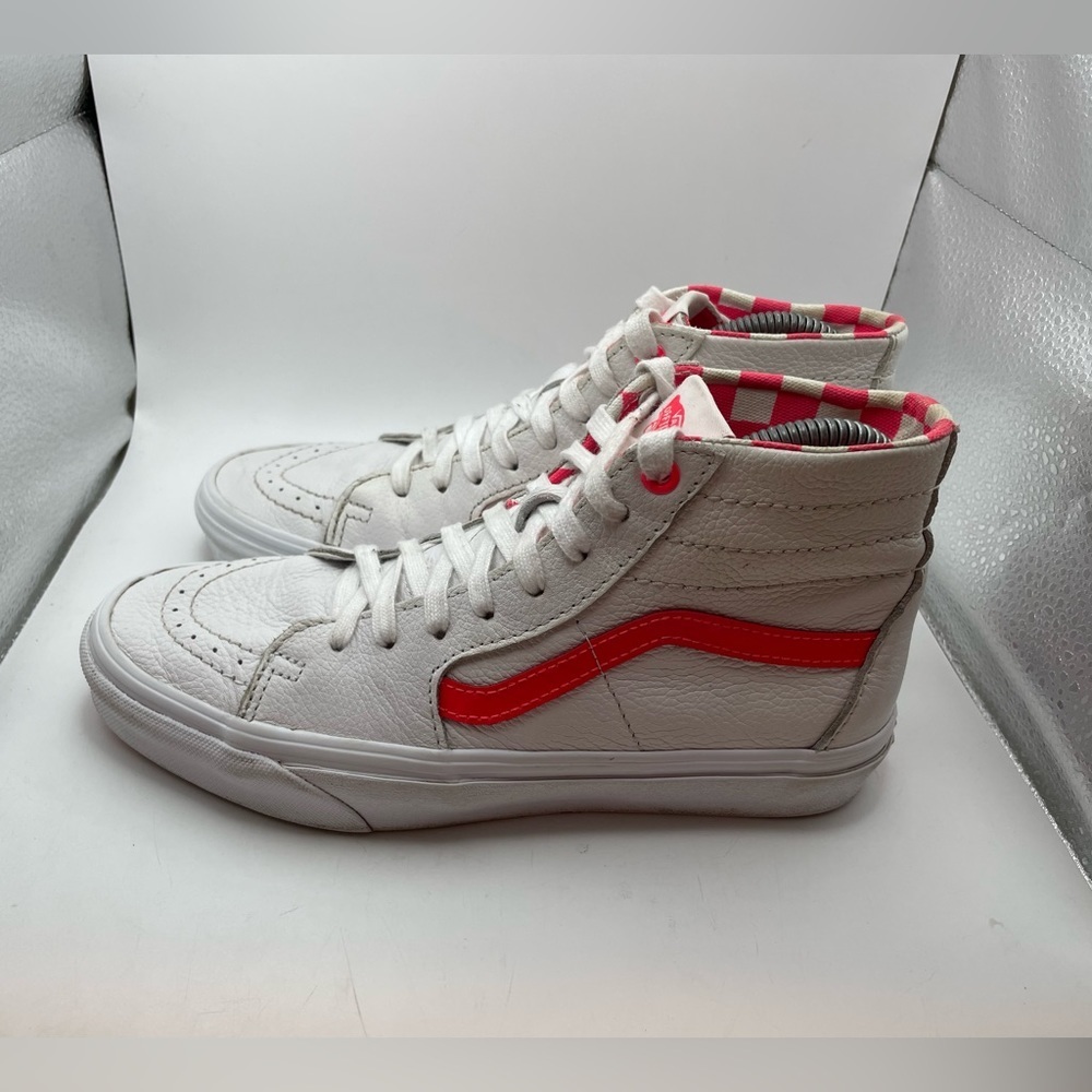 Vans White High-Top Sneakers with Red Stripe